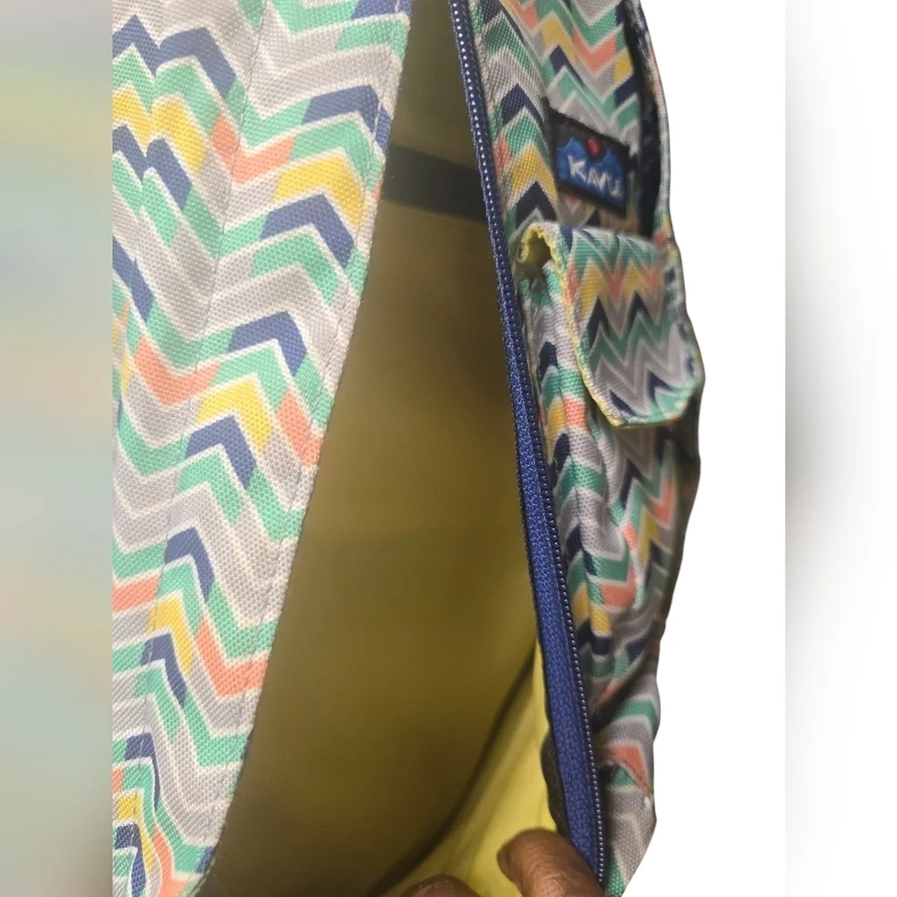 KAVU Rope Bag Sling Pack Chevron Geometric Blue Yellow Orange